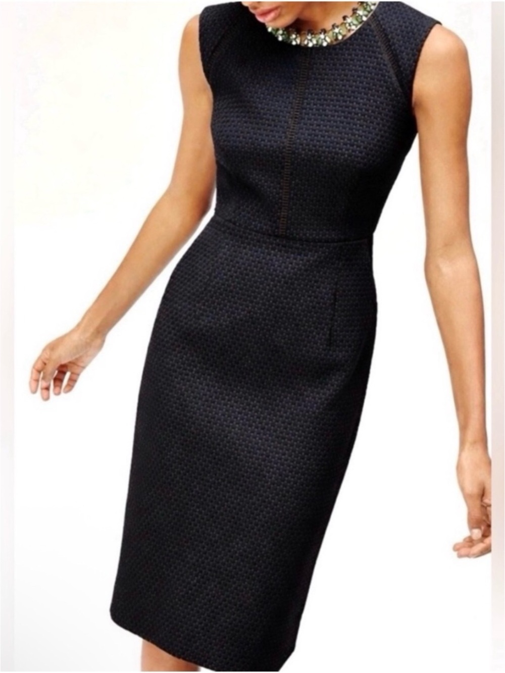 J Crew Black Matelasse Textured Sheath Dress Neutral Mininalist Career 4 Tall